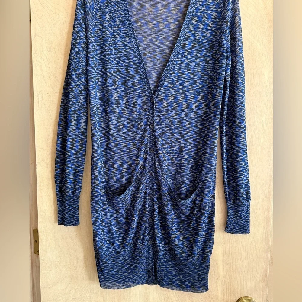 Free People Space Dye V-Neck Button Cardigan Blue Gray Womens L Sweater NWT